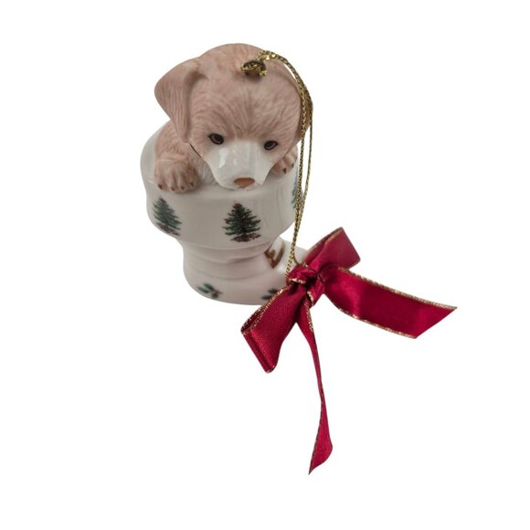Spode Christmas Tree Ornament Dog In Stocking Porcelain Holiday Decoration - Picture 9 of 10